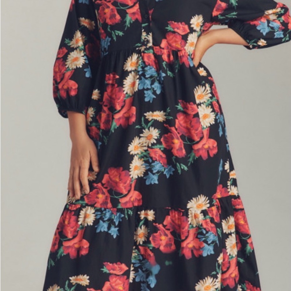 Anthropologie Black Floral Maxi Dress